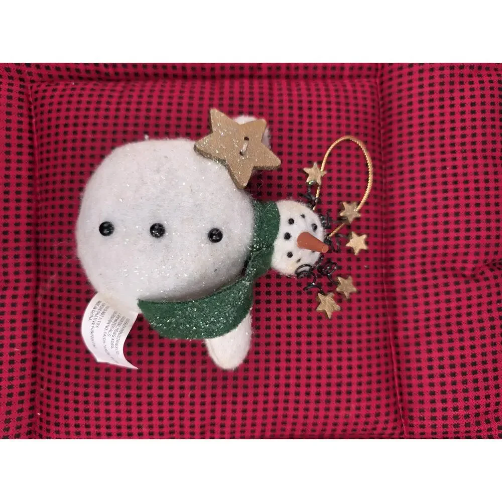 Vintage Regal Industries Plush Snowman Christmas Ornament Metal Halo Stars Tag